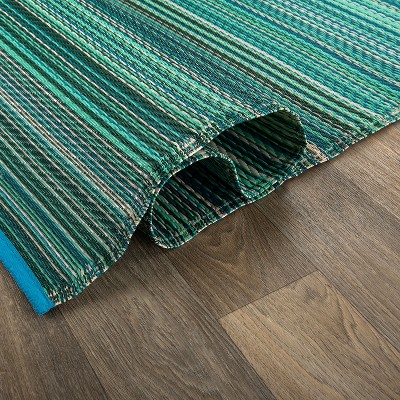Blue and Green Striped Synthetic Reversible Area Rug 8' x 10'