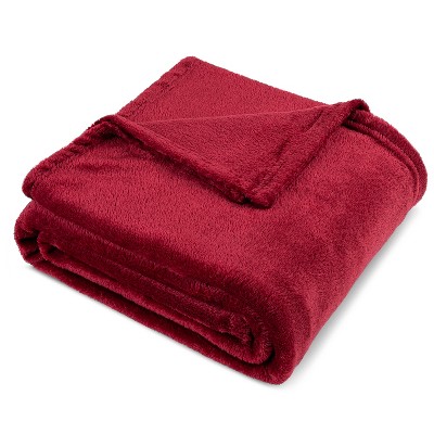 Wine Red Plush Fleece Throw Blanket for Sofa Couch