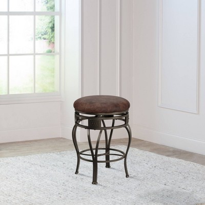 Brown Faux Leather Swivel Counter Stool with Steel Frame
