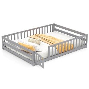 Costway Full Size Floor Bed with Full Length Safety Guardrails & Door for Boys, Girls Pink/Mint Sky/Icy Aqua/Gray/White/Natural - 1 of 4