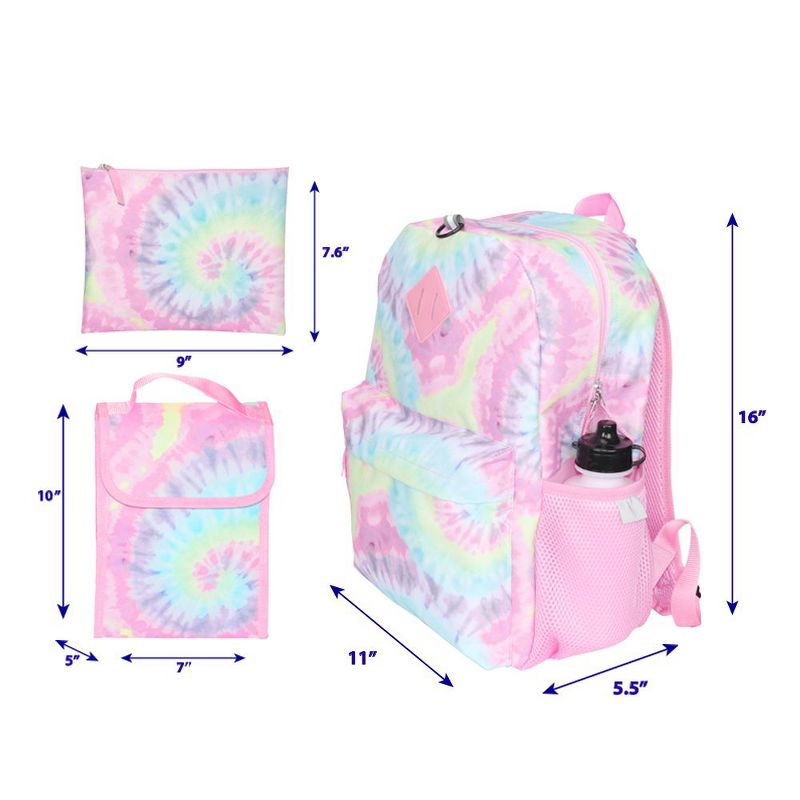 CLUB LIBBY LU Tie Dye Backpack Set for Girls, 16 inch, 6 Pieces - Includes Foldable Lunch Bag, Water Bottle, Scrunchie, & Pencil Case, 3 of 8