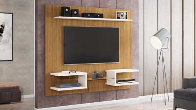 Plaza 64" Rustic Brown Wood & Glass Floating Entertainment Center