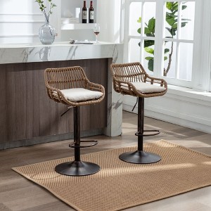 PAGED Height Adjustable Bar Stools Set of 2 Modern Rattan Swivel Counter Stools with Back and Footrest for Dining Room - 1 of 4