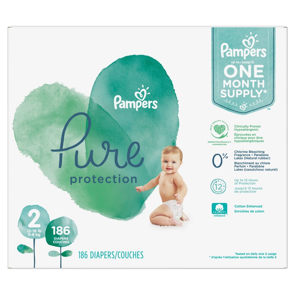 Pampers Pure Disposable Diapers One Month Supply - Size 2 (186ct)