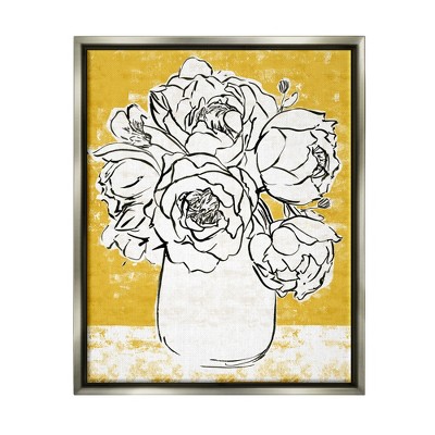 Stupell Industries Peony Sketch Bouquet Contrasted Distressed Yellow