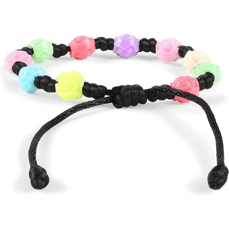 Zodaca 12 Pack Adjustable Cord Bracelets with Rose Bead Charm in Assorted Colours for DIY Jewellery, 3 of 9