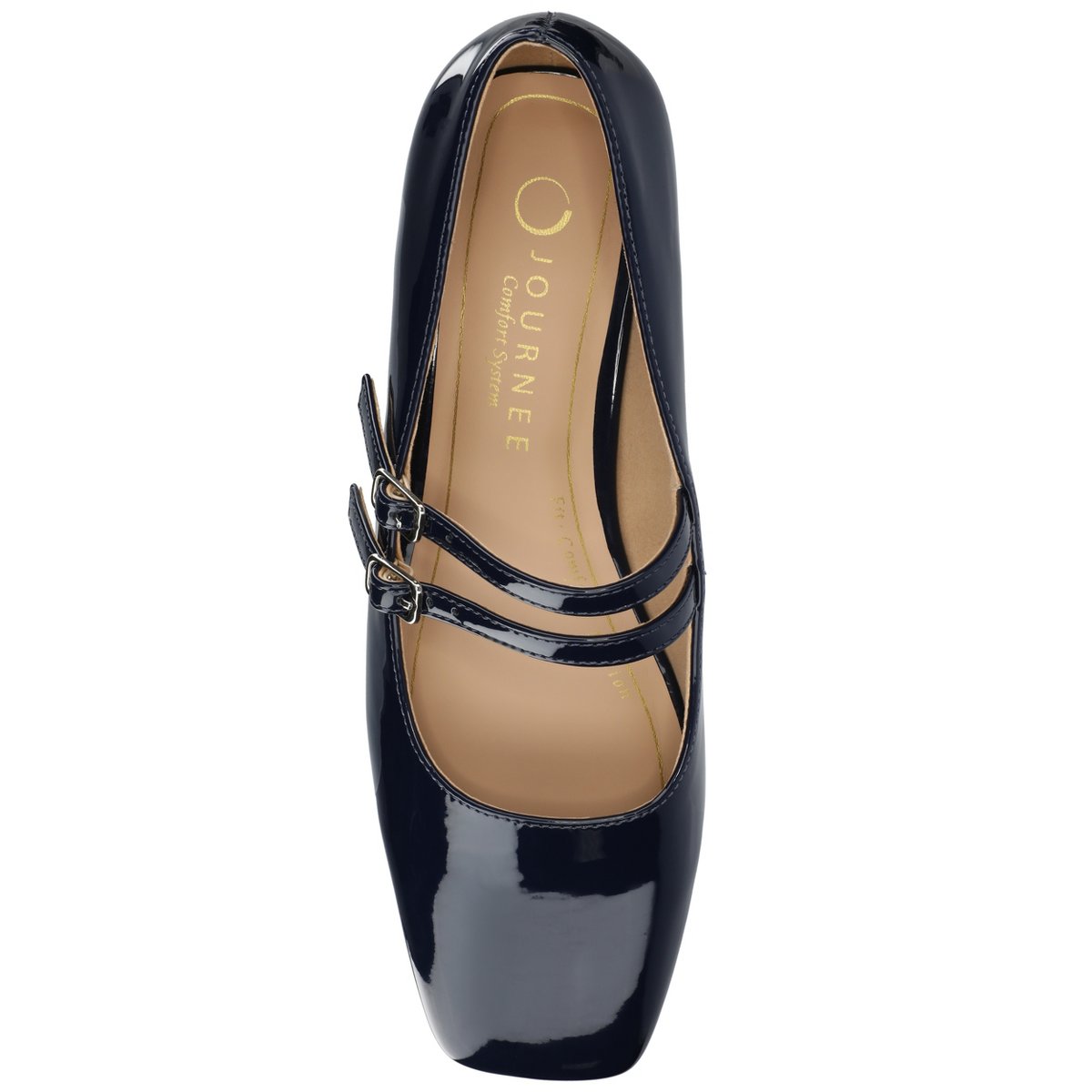 Женские платья Journee Collection Journee Women's Gredah Medium and Wide Width Mary Jane Dress Flats, Patent/Navy 9 — фото 4