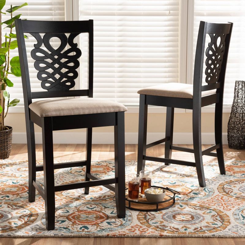 2pc Gervais Fabric Upholstered and Wood Barstool Set Dark Brown - Baxton Studio, 5 of 8
