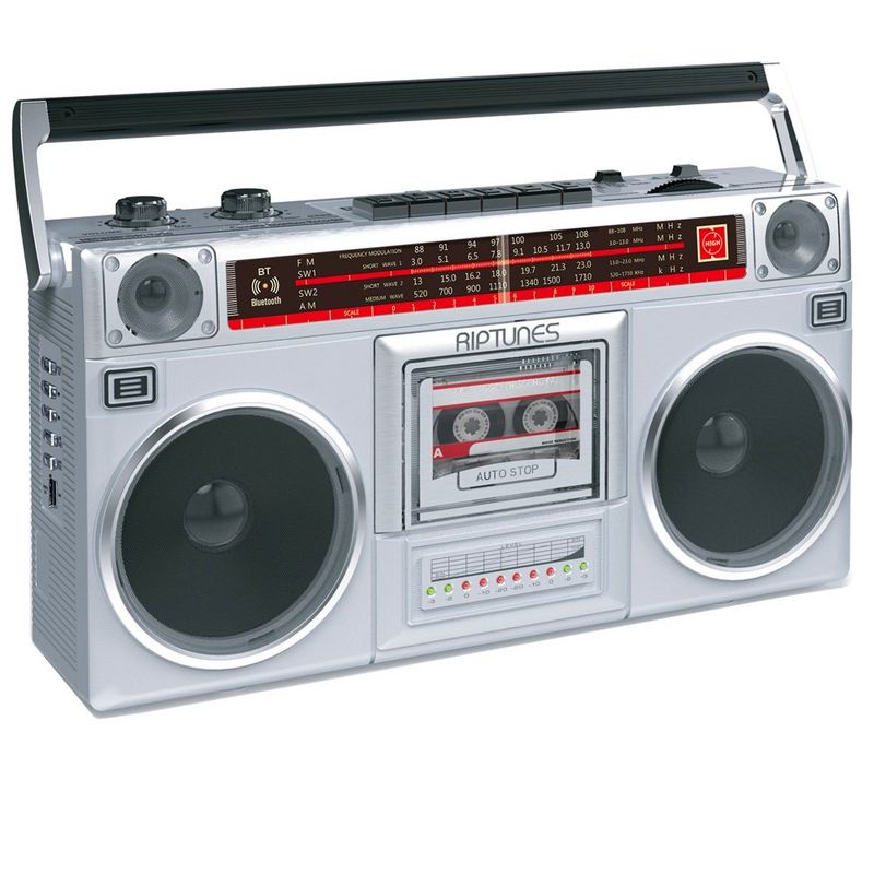 Riptunes Radio Cassette Stereo Boombox With Bluetooth Audio - Silver, 3 of 8