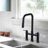 WOWOW 3 Holes Double Handle Bridge Kitchen Faucet with Pull Down Sprayer and Supply Lines in Black - 3 of 4