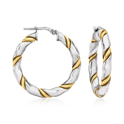 Ross-Simons Italian Sterling Silver and 18kt Gold Over Sterling Twisted Hoop Earrings