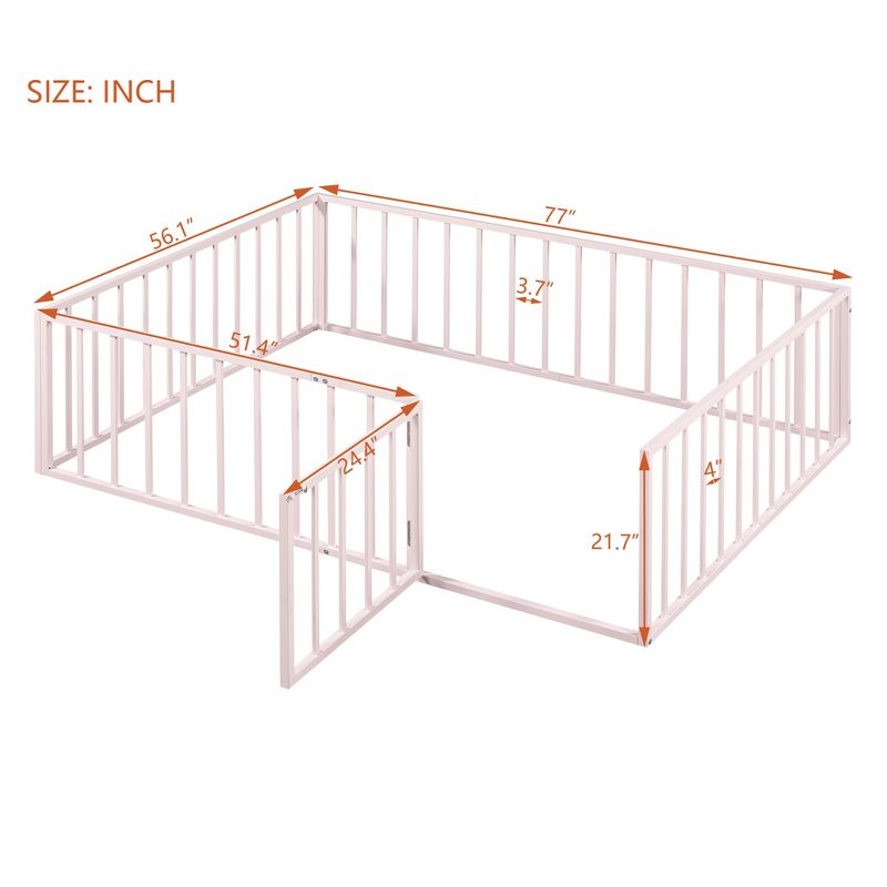 Queen/Full/Twin Size Metal Floor Bed Frame with Fence and Door-ModernLuxe, 4 of 11