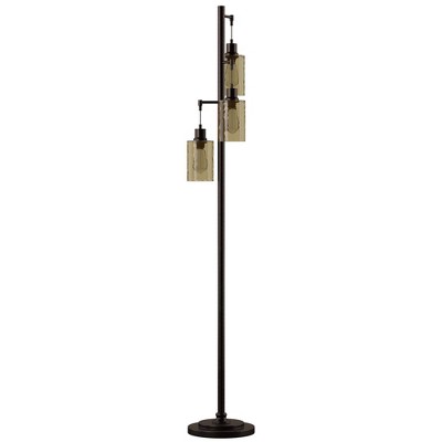 Adjustable Bronze Multi-Head Floor Lamp with Dimpled Glass Shades