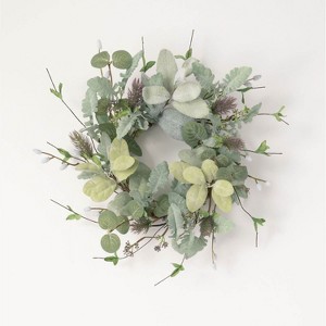 Sullivans Artificial Lambs Ear Willow Thistle Wreath 14"H Green - 1 of 4