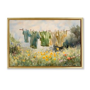 Stupell Industries Wildflower & Backyard Laundry Floating Frame Canvas Art - 1 of 4