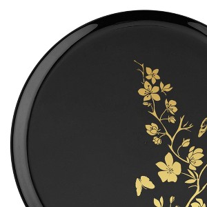 Smarty Had A Party 10" Black w/ Gold Floral Round Plastic Dinner Plates - 120 pcs - 1 of 4