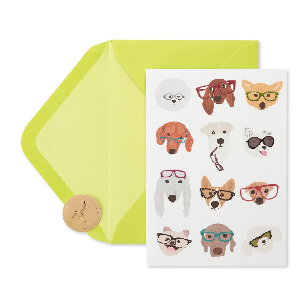 Thinking of You Cards Dog With Glasses - PAPYRUS: Multicolored Animal Pattern Greeting Card, Vertical Fold, 7" x 5"
