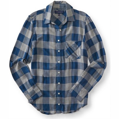Aeropostale Womens Herringbone Plaid Button Up Shirt