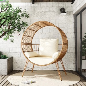 Brafab Wicker Round Egg Chair Patio Lounger with Steel Frame,350lb Capacity,Beige - 1 of 4