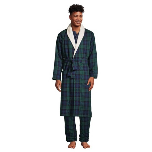 Lands End Men s High Pile Fleece Lined Flannel Robe X Large