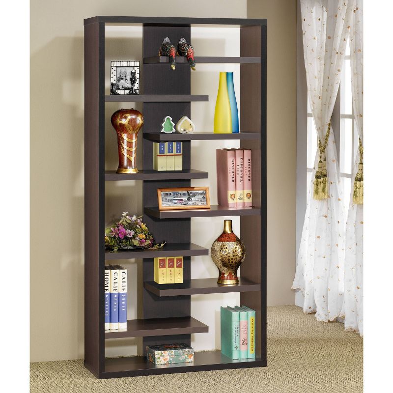 70.75&#34; Modern 8 Shelf Bookcase with Staggered Shelves Cappuccino - Coaster, 3 of 7