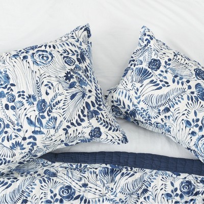 Starla White and Indigo Cotton King Quilt