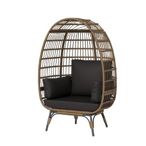 homfan Egg Chair Wicker Outdoor Chairs, Oversize Patio Chair Rattan Lounger Chair w/ 4 Cushions & Steel Frame Stand for Indoor Outdoor Patio Backyard - 1 of 4