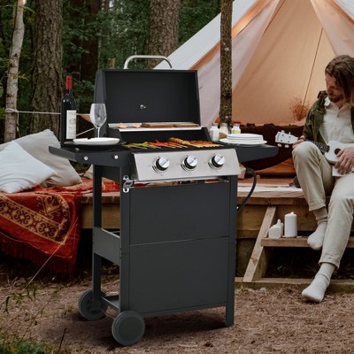 NicBex 3-Burner propane Gas BBQ Grill,26000BTU Output Outdoor Grill with Wheels&Foldable Side Table,Enameled Cast Iron Cooking Grids