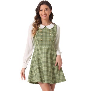 Allegra K Women's Plaid Peter Pan Collar Long Sleeve Mini A-Line Dress - 1 of 4