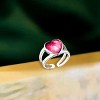 Slickblue Women's Adjustable Rhodium-Plated Brass Ring with Synthetic Ruby & Sea Blue Crystal, Heart Solitaire, Sizes 5-10 - 2 of 3