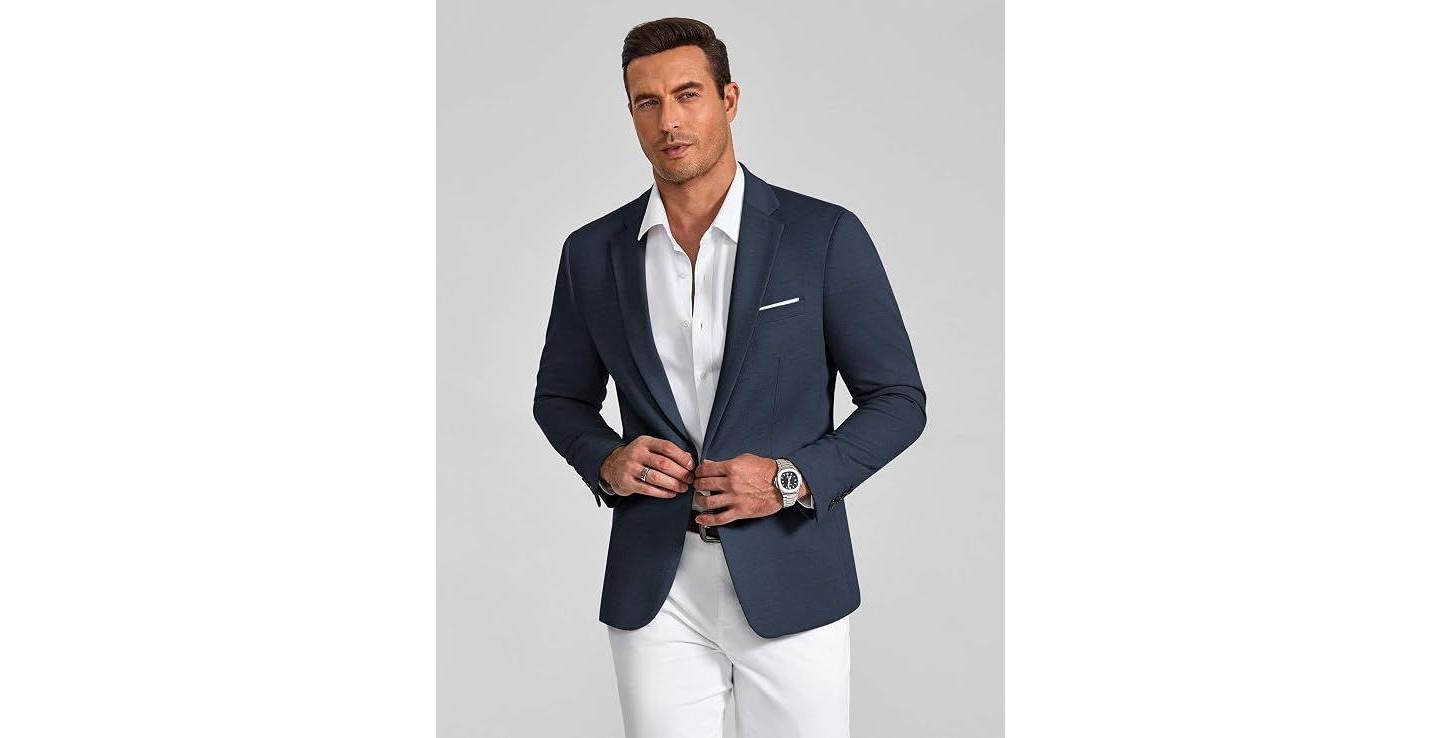 Мужской пиджак COOFANDY Sport Coats and Blazers Big and Casual One Button Lightweight Busienss Suit Jacket Navy Blue, цвет: Тёмно-синий — фото 2