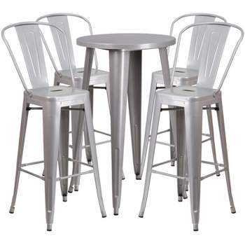 Flash Furniture Commercial Grade 24" Round Metal Indoor-Outdoor Bar Table Set with 4 Cafe Stools