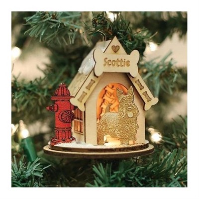 Scottish Terrier Doghouse Wooden Christmas Ornament with Fire Hydrant
