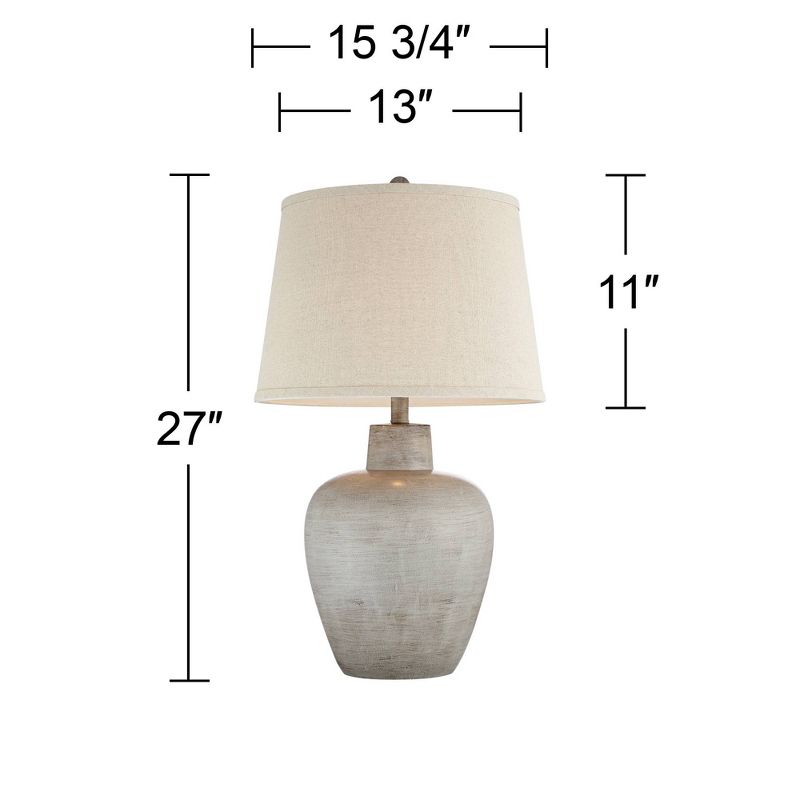 Regency Hill Glenn Rustic Country Cottage Table Lamps 27" Tall Set of 2 Brushed Gray Terra Cotta Beige Fabric Shade for Bedroom Living Room Nightstand, 4 of 13