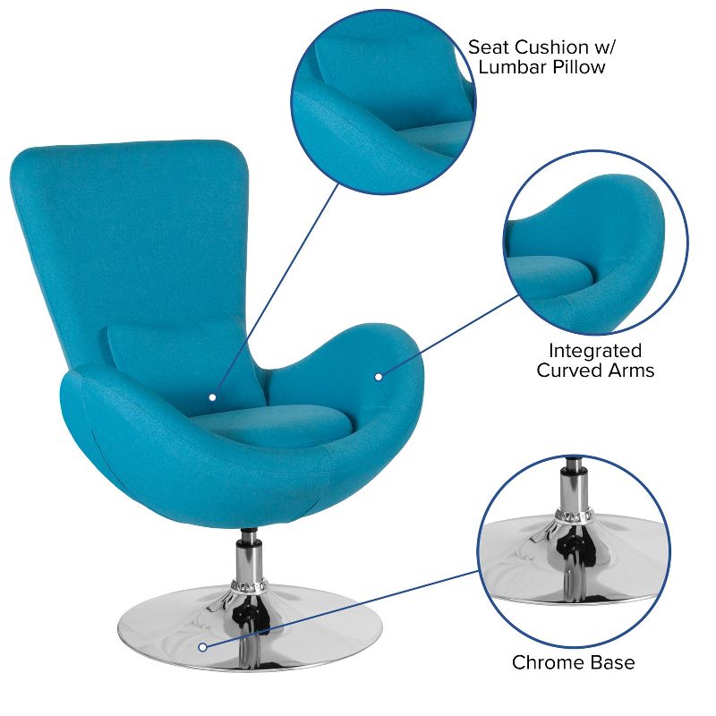 Merrick Lane High-Back Egg Style Lounge Chair With 360° Swivel Metal Base, 6 of 16