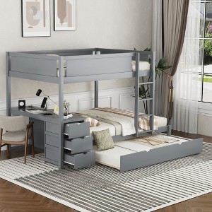 NicBex Full over Full Bunk Bed with Desk Wooden Bed Frame with Trundle, Drawers, Ladder and Full Length Guardrail, No Box Spring Required - 1 of 4