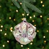 Northlight 4.25" Green Flowers on Pink Glass Christmas Ornament - 2 of 3