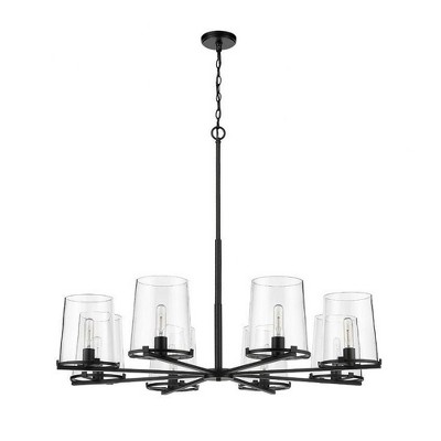 Callista 44" Matte Black Steel 8-Light Wagon Wheel Chandelier