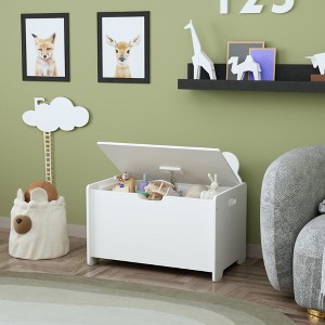 VASIP Kids Toy Storage Chest with Safety Hinged Lid, Wooden Organizer Box for Children Ages 2+,White - 1 of 4