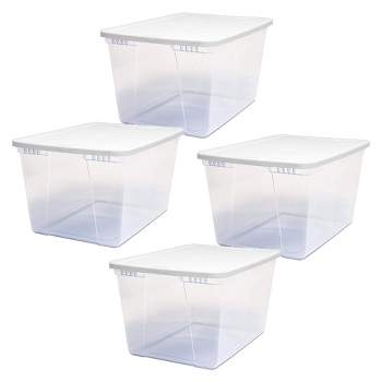 Homz 56 Quart Snaplock Clear Plastic Storage Tote Container Bin with Secure Lid and Handles for Home and Office Organization (4 Pack)