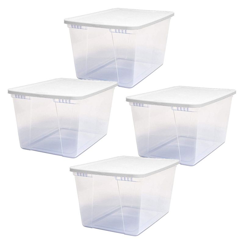 Homz 56 Quart Snaplock Clear Plastic Storage Tote Container Bin with Secure Lid and Handles for Home and Office Organization (4 Pack), 1 of 7