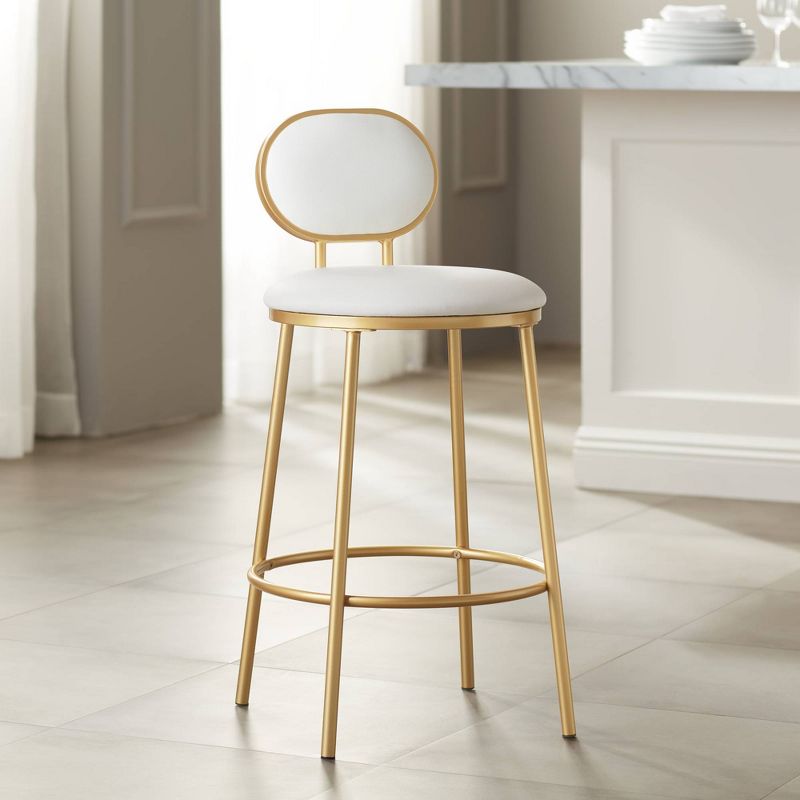 Elm Lane Amir Gold Metal Bar Stool 25 1/2" High Modern White Leather Cushion with Low Backrest Footrest for Kitchen Counter Height Island Home Shed, 2 of 10