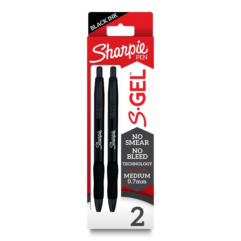 Sharpie S-Gel 2pk Pens Black Metal Barrel 0.7mm Medium Tip Black Ink, 1 of 10