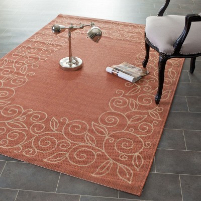 Terracotta and Beige Rectangular Synthetic Indoor/Outdoor Rug