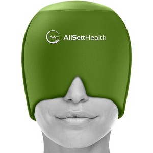 Allsett Health Migraine Relief Cap, One Size Fits All | Hot/Cold Gel Compress, Built in Face and Eye Mask, Hangover, Sinus, and Stress  Relief- Green - 1 of 4