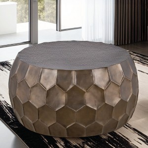 CT101 Modern Contemporary Round Aluminum material 32inCoffee Table, Farmhouse Table with Glossy Diamond-Patterned Base Gold - 1 of 1