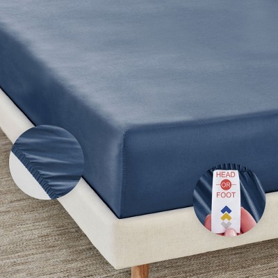 California King Navy Blue Cotton Sateen Sheet Set