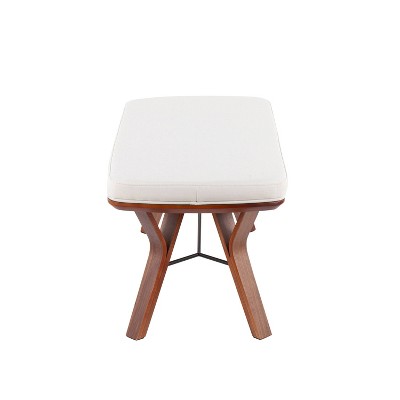 Mid-Century Modern White Wood Bench with Cushioned Seat