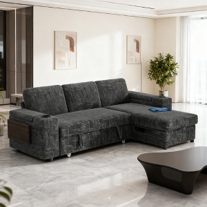 Dyonery Chenille Modular Sectional Couches for Living Room,Comfy Couch with Arm Storage Pull Out Sofa Bed with Cup Holder Tool-free Assembly - 1 of 4