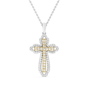 GILDED 1/2 or 1/4 Ctw Lab Grown Diamond Cross Pendant Necklace in 925 Sterling Silver or 14KT Yellow Gold Plated | Gothic & Christian, 18" Chain - 1 of 4